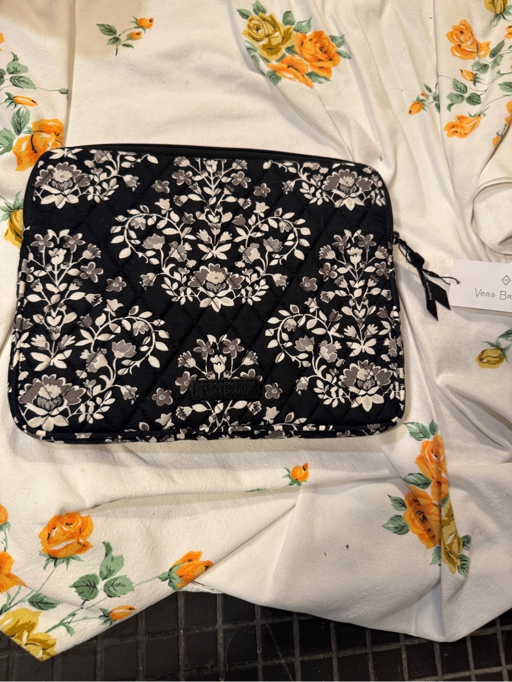 Vera Bradley Black and White Quilted Floral Laptop Sleeve
